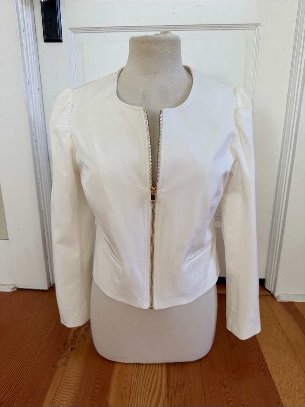 Drew Ivory Puff Sleeve Zip Up Blazer Jacket M